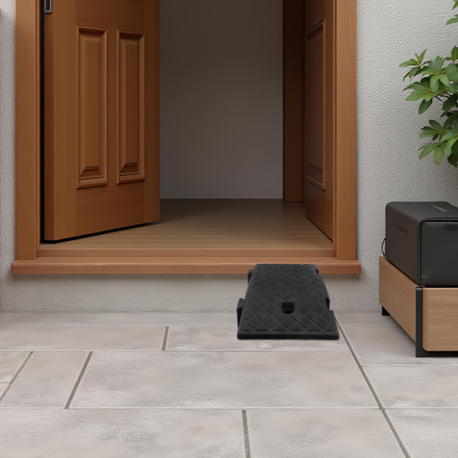 Ipetboom Rampa de Umbral Negra Antideslizante de 16 Cm Sistema de Anclaje para Silla de Ruedas y Cochecito, Rampa de Movilidad Portátil para Interior y Garaje