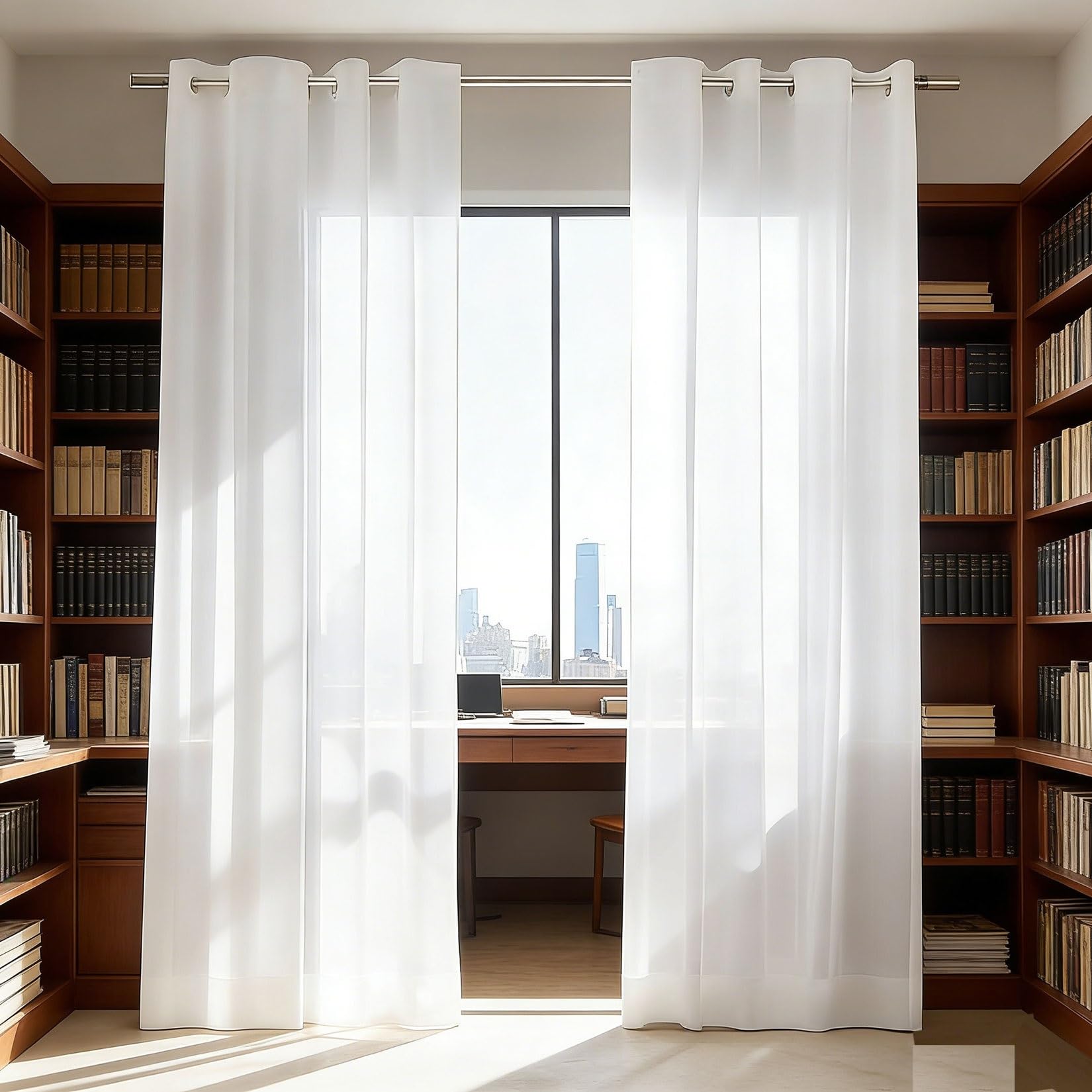 Rideau transparent oeillets pour cacher un placard ou habiller un bureau