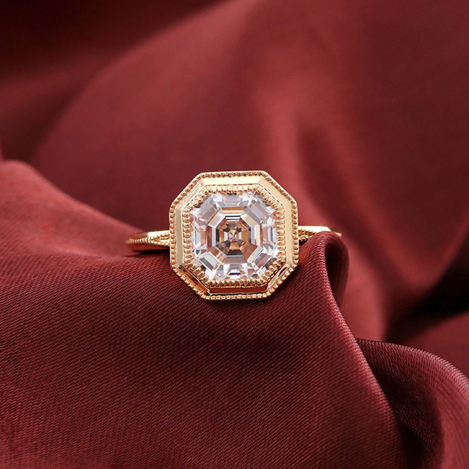 Obrączki ślubne, pierścionki ślubne 14K żółte złoto Solitaire Vintage kwadratowy moissanit pierścionek dla kobiet zaręczynowy żółte złoto na obietnicę