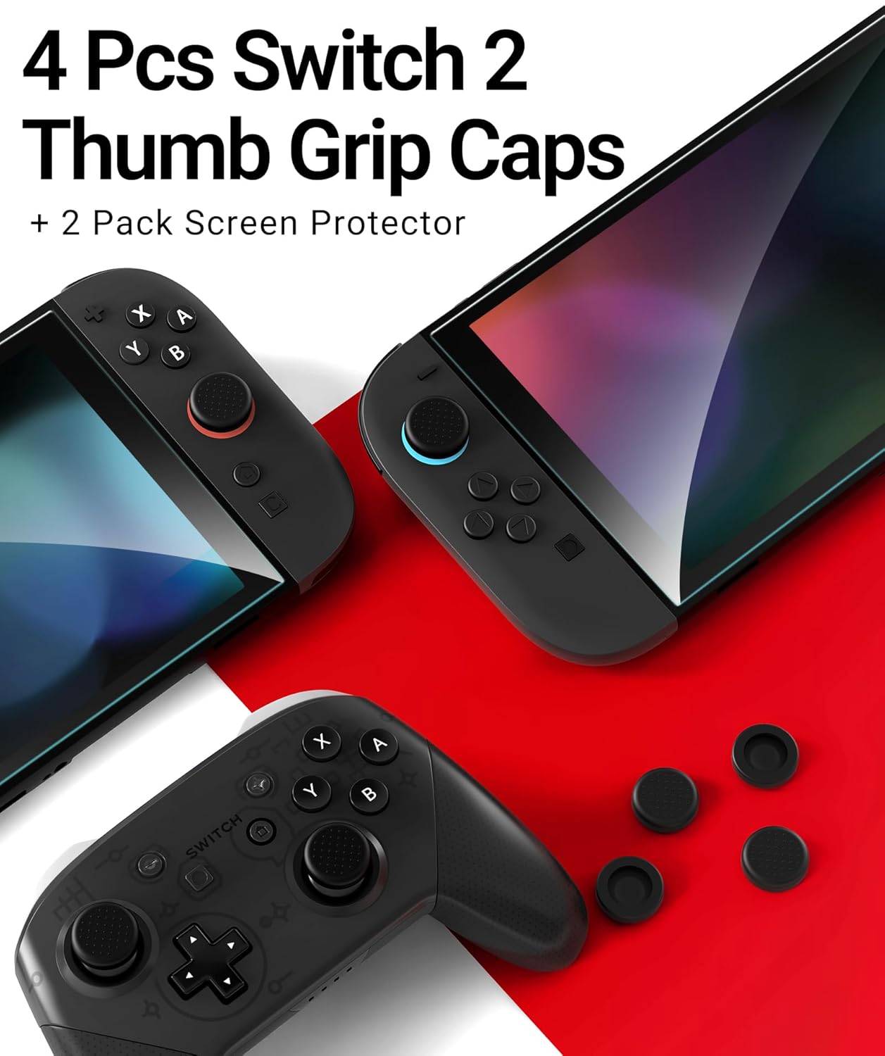 ivoler All-in-One Compact Carrying Case for Nintendo Switch 2(2025),Hard Shell with 2-Pack Screen Protector &2-Set of Thump Grips,Hold 14 Game Cartridges & Includes Strap,Black - Image 8