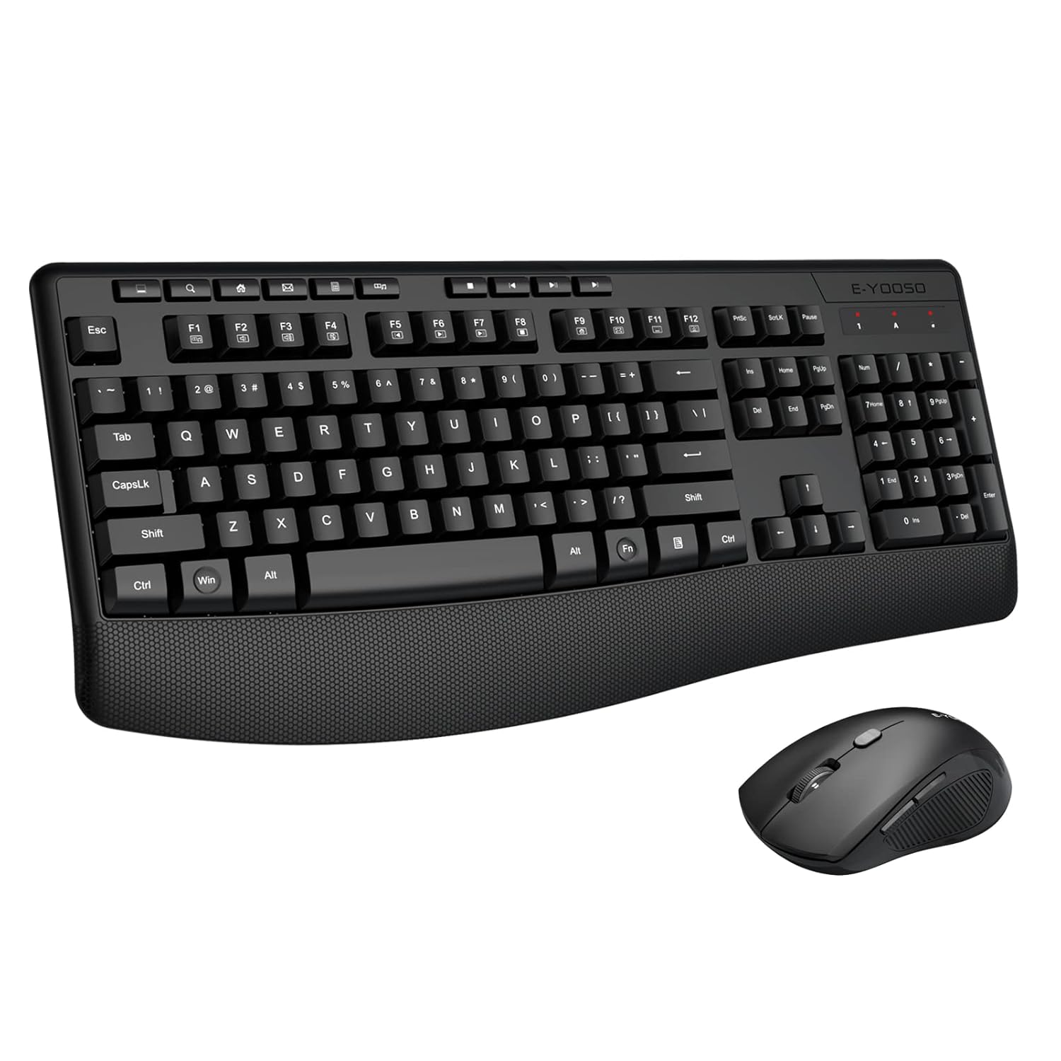 E-Yooso Wireless Keyboard And Mouse Combo,E-Yooso 2.4Ghz Full-Sized Ergonomic Wireless Keyboard With Wrist Rest,3 Dpi Adjustable And 6 Buttons Cordless Usb Mouse For Computer,Laptop,Pc,Windows(Black)
