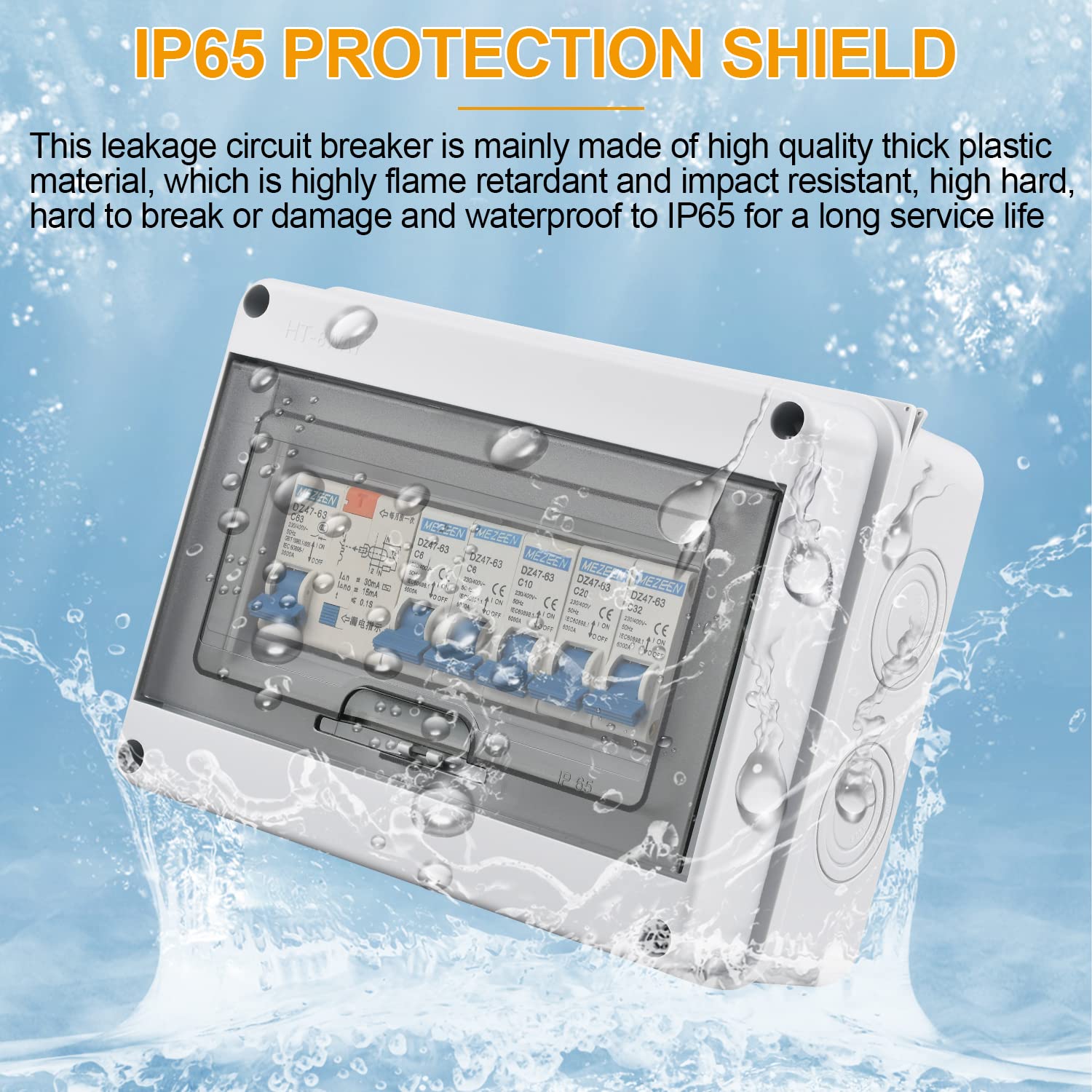Skrzynka bezpiecznikowa natynkowa IP65, puszka rozdzielcza, wodoszczelna, 5-drożny wyłącznik 63 A, przełącznik powietrza 2 x 6 A + 1 x 10 A + 1 x 20 A + 1 x 32 A, do użytku wewnątrz i na zewnątrz