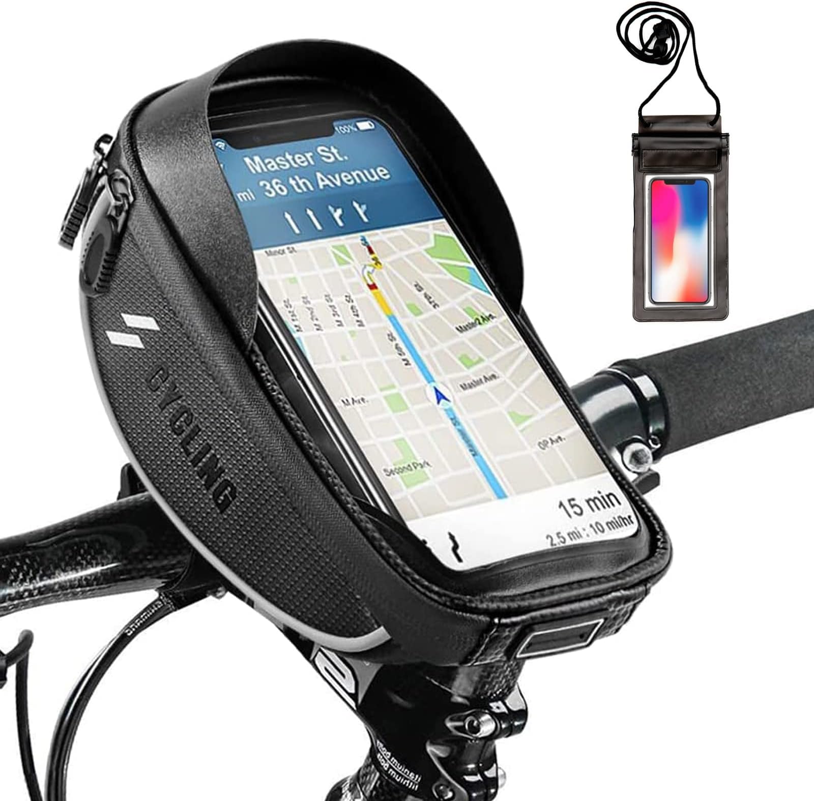 Bike Frame Bag - OPAMOO Bike Bag Bicycle Bag, Waterproof Bike Phone Mount with Waterproof Phone Pouch, Eva Pressure-Resistant Bike Accessories for Adult Bikes, Compatible for Phone Under 7โ