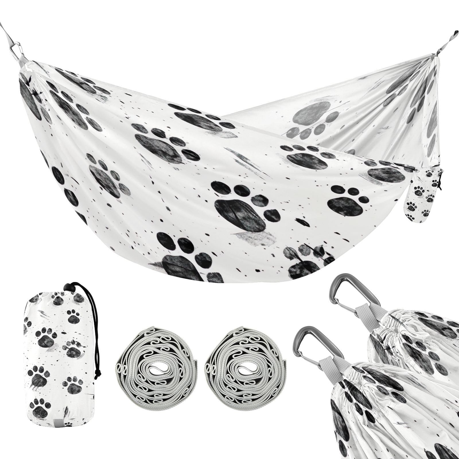 ATTX Dog Paw Prints Camping Hammock - Lightweight & Portable Hammocks, Heavy Duty 330lbs Capacity for Indoor, Hiking, Backpacking, Travel, Backyard, Beach#361