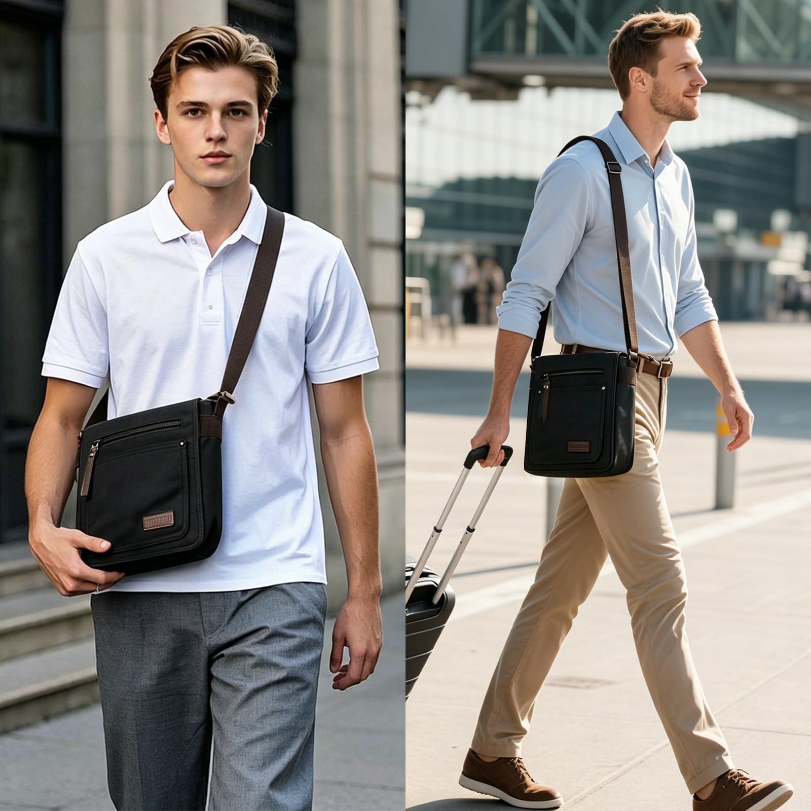 Sacoche Homme Bandouliere, Solide, Bon Design Toile Sac BandoulièRe Homme Poches Fermeture éClaire avec BandoulièRe RéGlable pour Usage Quotidien Voyage RandonnéE Multifonctionnel Men's Messenger Bag