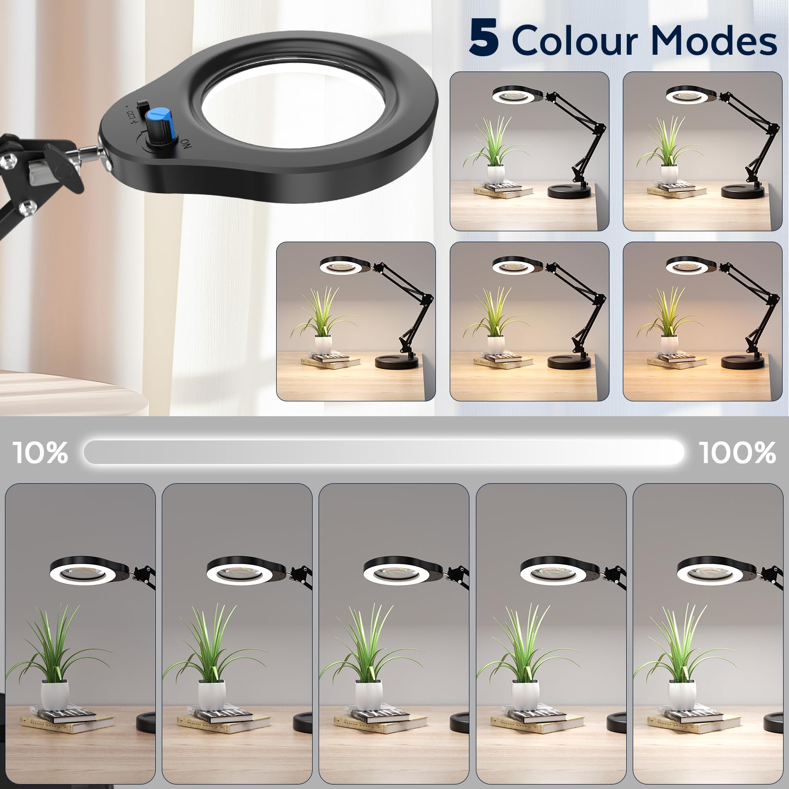 Lepealu 2-in-1 15X Magnifying Glass with Light and Stand Glass Magnifying Desk Lamp Foldable 5 Colour Modes with 84 LEDs Continuously Dimmable for Hobby Crafts Repair Reading - Image 3