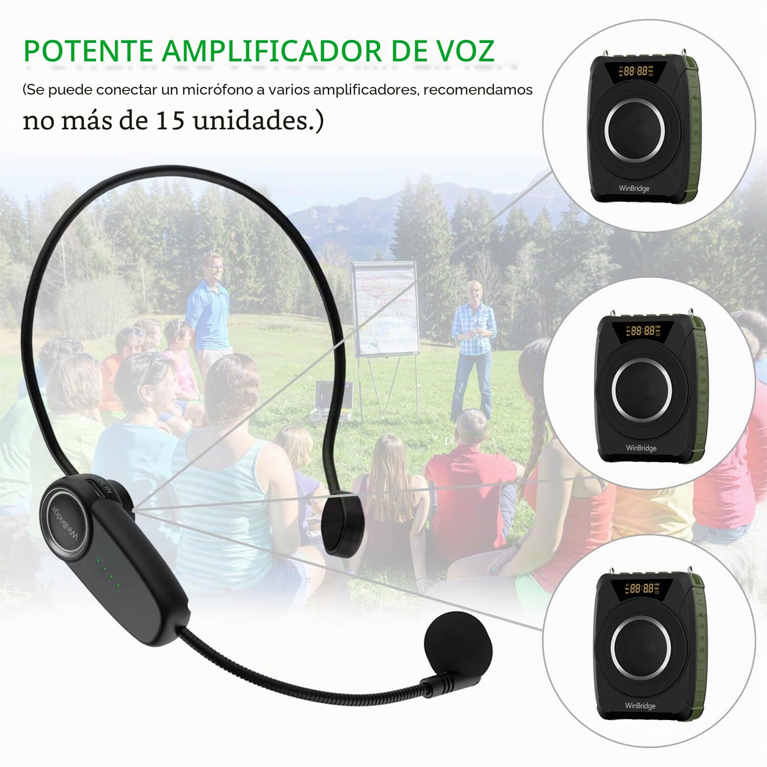Amplificador de Voz Bluetooth 5.0 con Auriculares inalámbricos, micrófono Personal Impermeable, megáfono portátil de 20W de Potencia para Profesores, Exteriores e Interiores M801