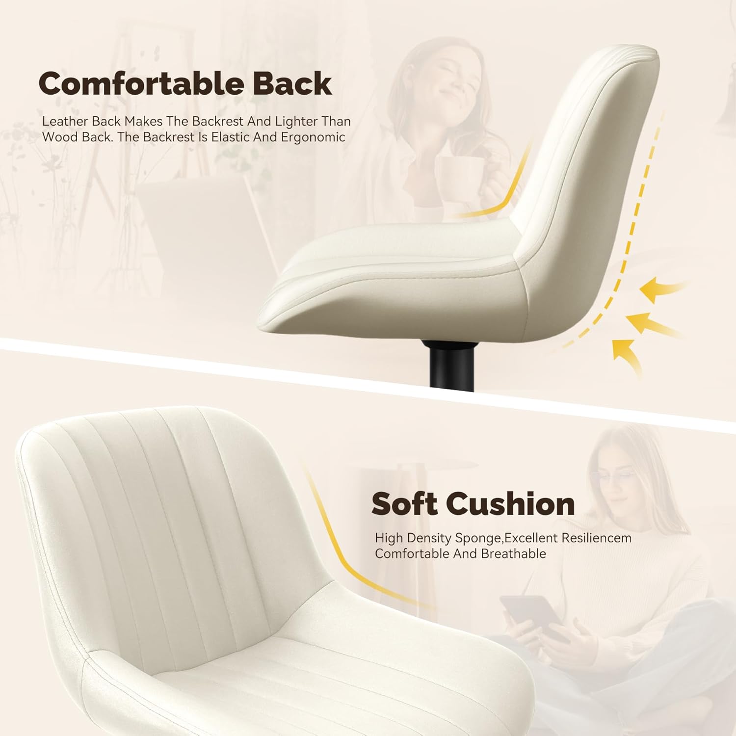 Nalupatio Bar Stools Set of 2, Adjustable Modern Swivel Bar Stools with Backs, Counter Height Performance Fabric Island Chairs for Home Kitchen, Off-White