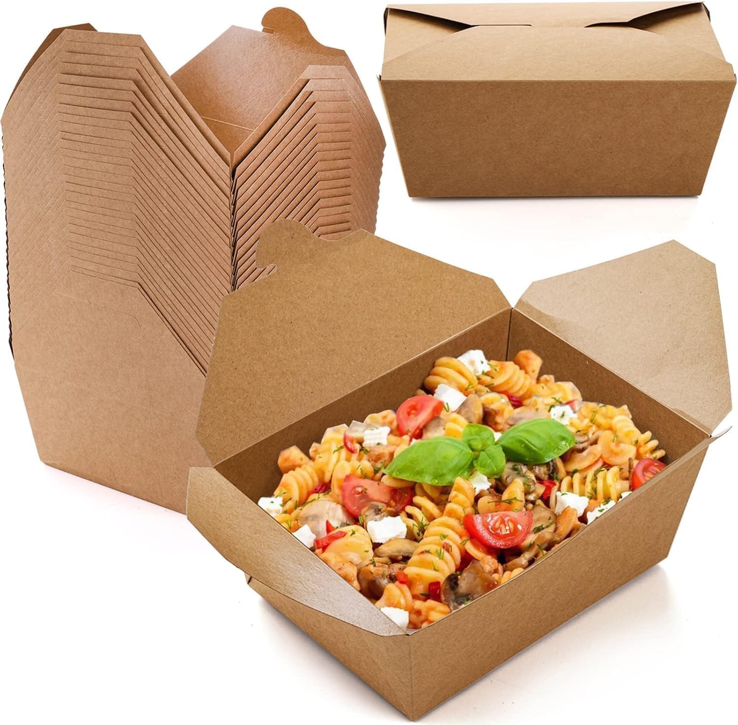 Vivaas Brown 200 X Kraft Food Takeaway Snack Box 750Ml (26Oz) - Leak-Proof, Durable - Food Container Boxes Lunch Meal Noodles Salad Rice Pasta Perfect For Takeout, Meal Prep, Bbq, Restaurants