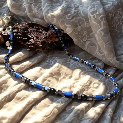 Erkek Lapis Lazuli, Hematit ve Oniks Doğal Taş Kolye, 51 cm Uzun Zincir, Güç ve Denge Kolyesi - sevgililer Günü Hediyesi - Hediye Kutulu