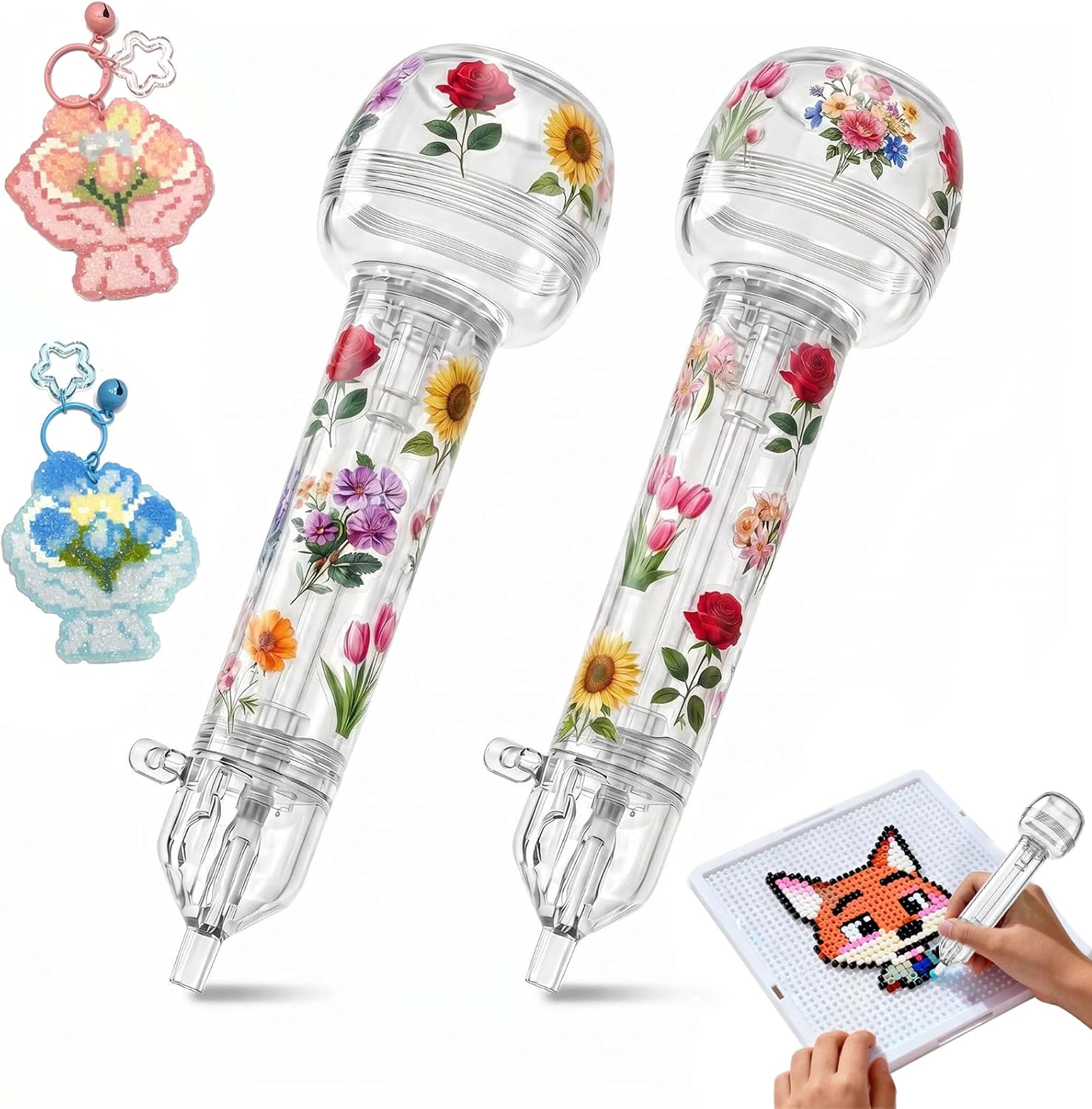 2Pcs Clear 2.6mm Fuse Bead Pen for Perler Beads Fuse Beads Pegboards with 10 DIY Stickers, High Efficiency Time Saving Tool for Bead Art Pegboard Crafts for Adults and Beginners