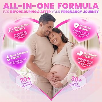 LILICARE Prenatal Vitamins for Women, Prenatal Gummies with 1080mcg Methylfolate, Vegan Omega-3(DHA+EPA), Iron, 450mg Choline, D3, K2, B12, Supports Before During & After Pregnancy, Sugar-Free 60Cts
