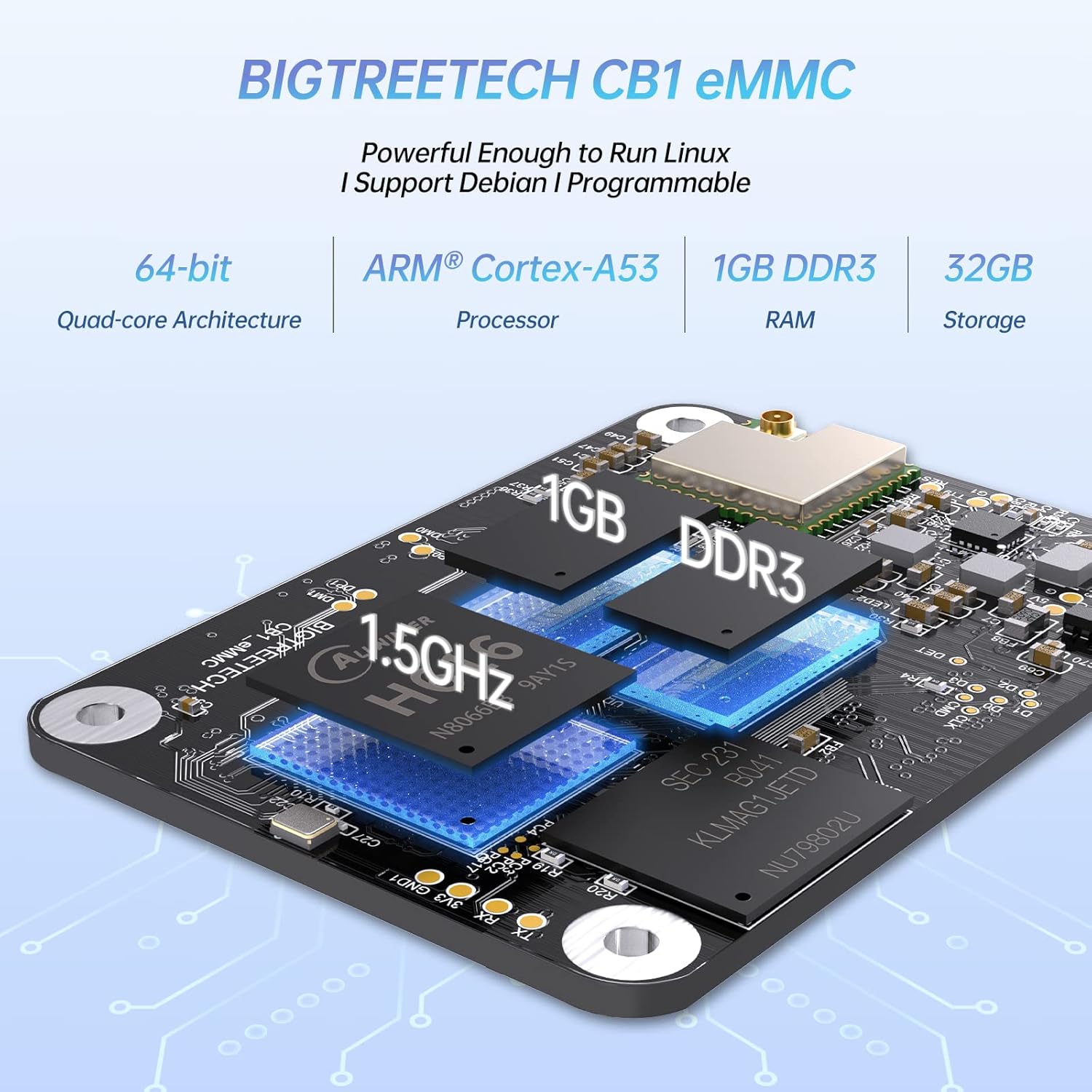 BIGTREETECH CB1 eMMC V1.1 Control Board (1GB+32GB), Support Klipper Upgrade on CB1 V2.2 Compatible with Raspberry-Pi 3B/4B, Manta M8P/M5P/M4P, Manta E3EZ Motherboard, Pi4B Adapter 3D Printer Part