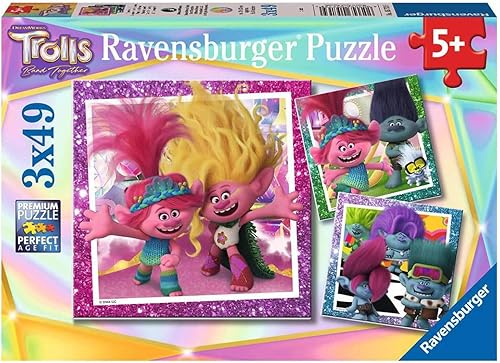 Ravensburger Rompecabezas infantil 05713 Trolls 3-3 x 49 piezas Trolls Puzzle para niños a partir de 5 años