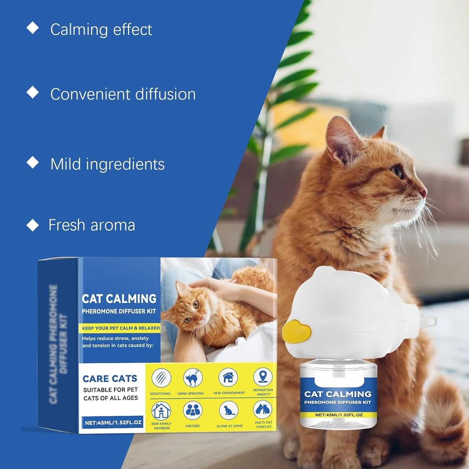 Petwellness Diffuseur Chat, Pet wellness Diffuseur Chat - Difusor para gatos 6 en 1: Corrige eficazmente el comportamiento de micción inapropiada Aliviar el estrés y la ansiedad en los gatos (2 PCS)