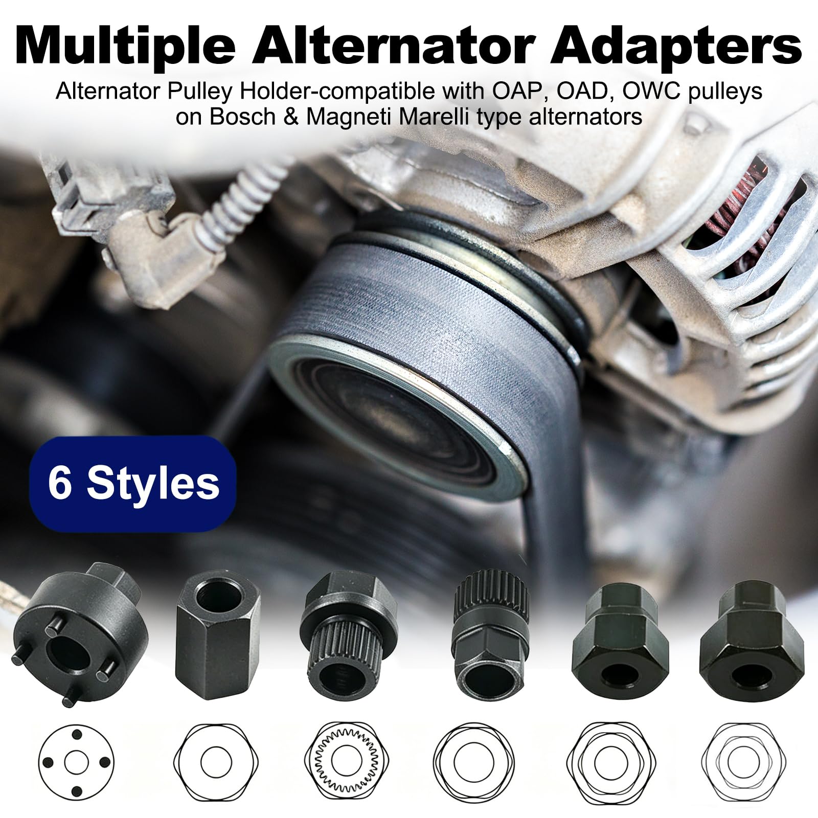 BOOMSTART 18 Pièces Extracteur Poulie Alternateur, 1/2" Coffret Douille Poulies Alternateur, Outil Clé Demonte Arrache Poulie Alternateurs avec 33 Dents T40 T50 pour VW Audi VAG (Bleu)