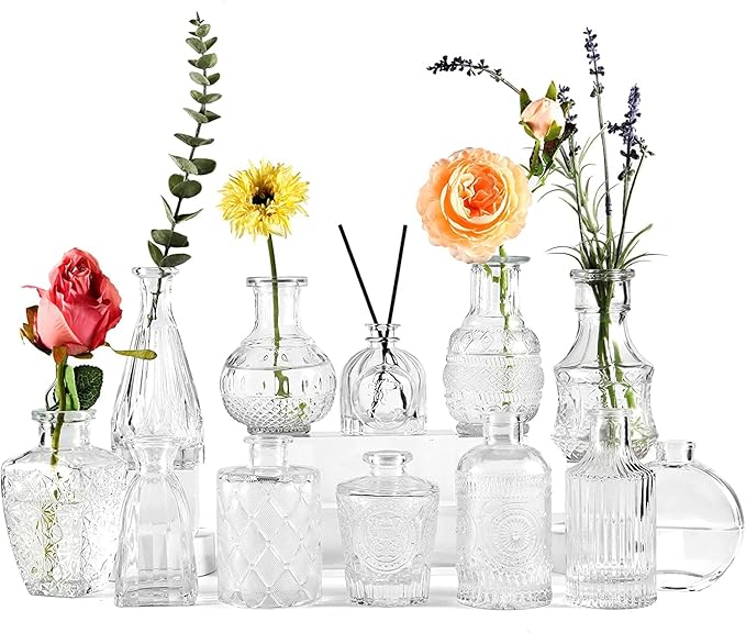Glass Bud Vases Set of 10 Small Flower Vases, Bulk Clear Bud Vases