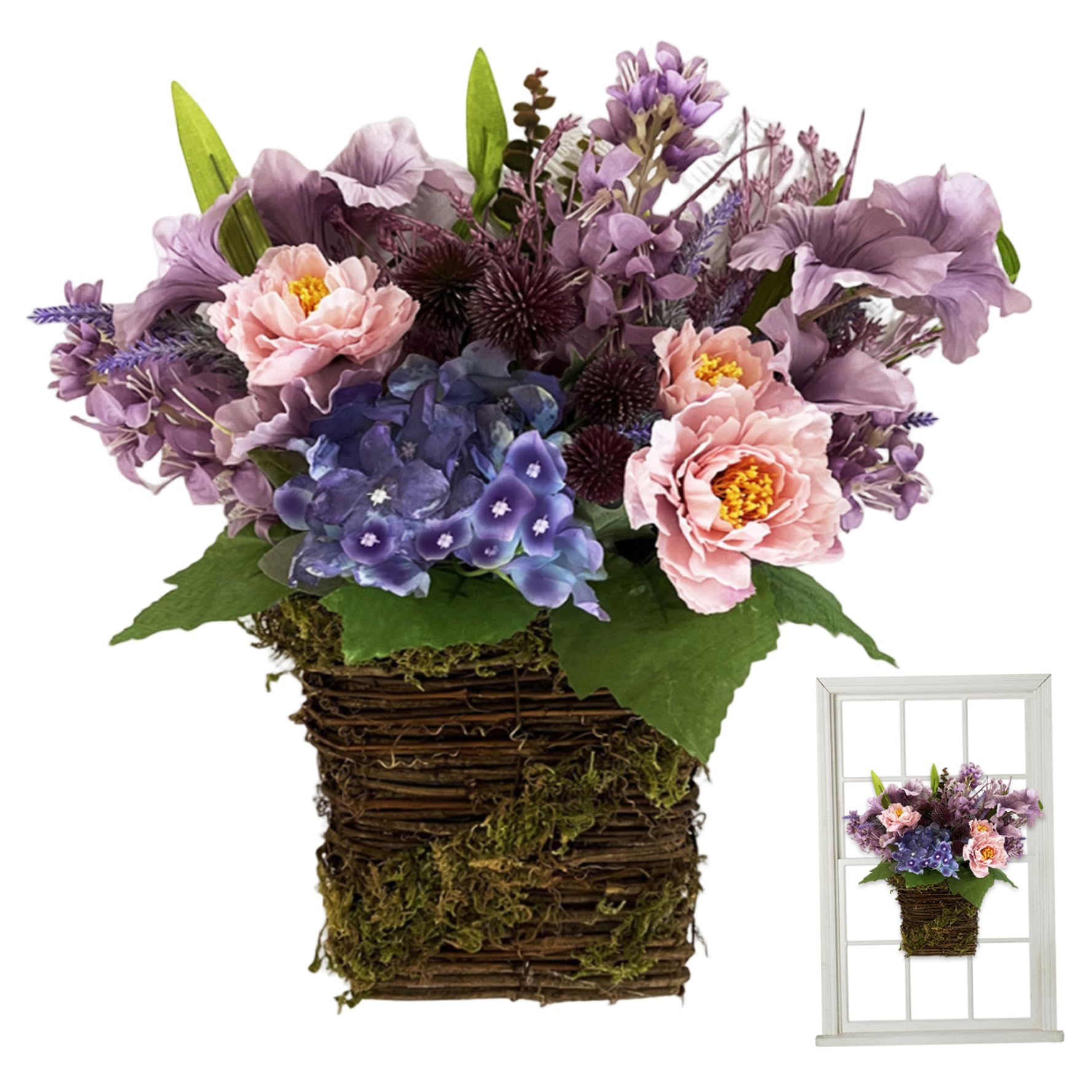 Couronne de panier de fleurs artificielles de lavande pour décoration murale d'été