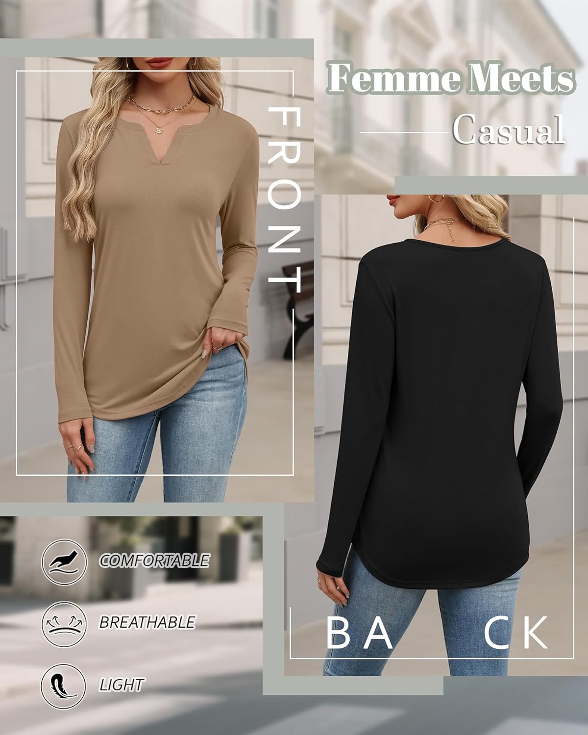 3 Packs Womens V Neck Long Sleeve Shirts Casual Lightweight Soft Tops Basic Solid Tee Fall Outfits - Image 6