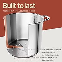 Vista 8 de Olla de acero inoxidable con tapa de vidrio templado de 16 cuartos de galón, acero inoxidable 18/0 duradero, base unida a impactos para calefacción