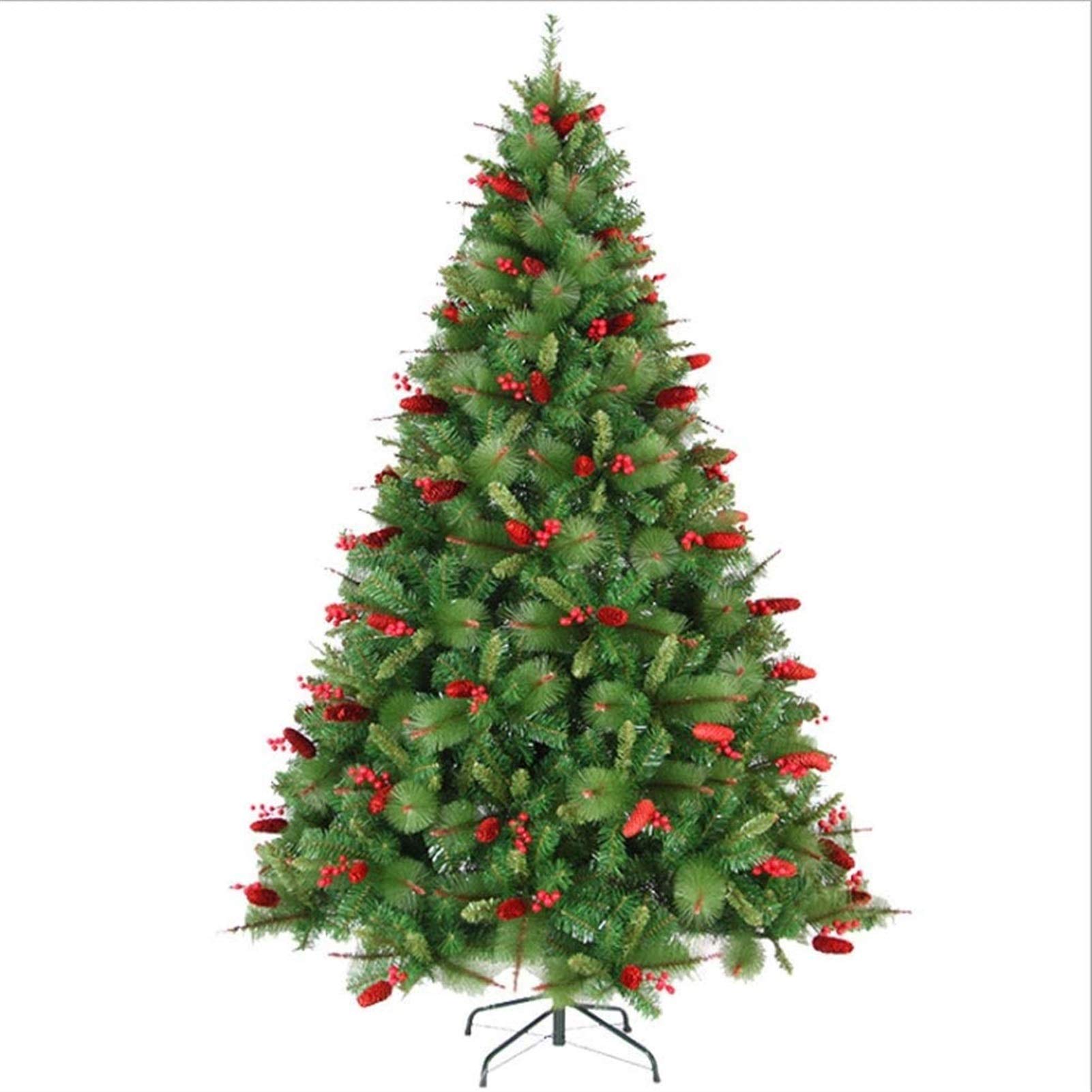WSJTT Seasonal Décor Christmas Trees Artificial Christmas Trees Green Mixed Artificial Spruce Articulated with Red Pine Cones and Berries Realistic Complete Pine Tree Unfolded Foldable Metal Feet