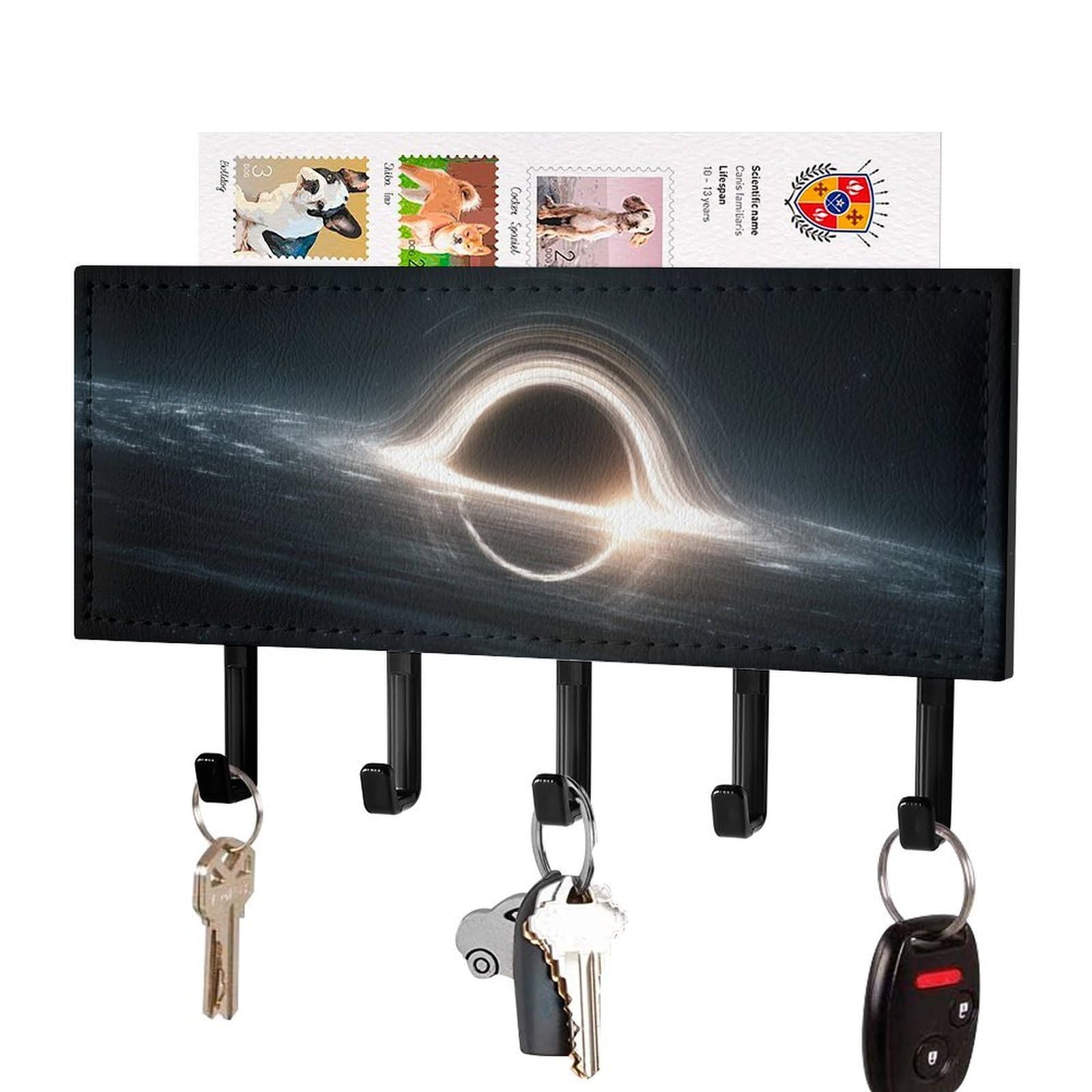 Jubonexis The Black Hole in Space Wall Mount with 5 Hooks Acrylic Key Rack for Home Office Entryway