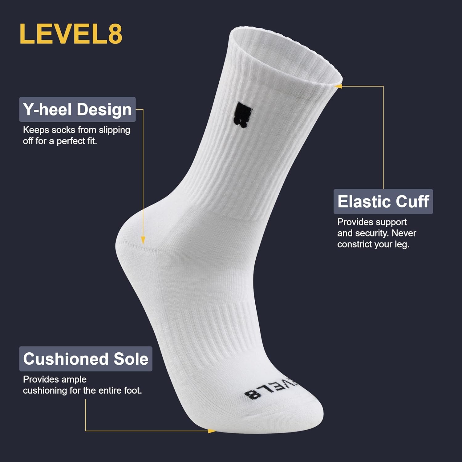 LEVEL8 Mens Work Crew Socks, Comfy Mid Calf Dress Socks, Moisture Wicking, Running and Exercise, 6 Pairs