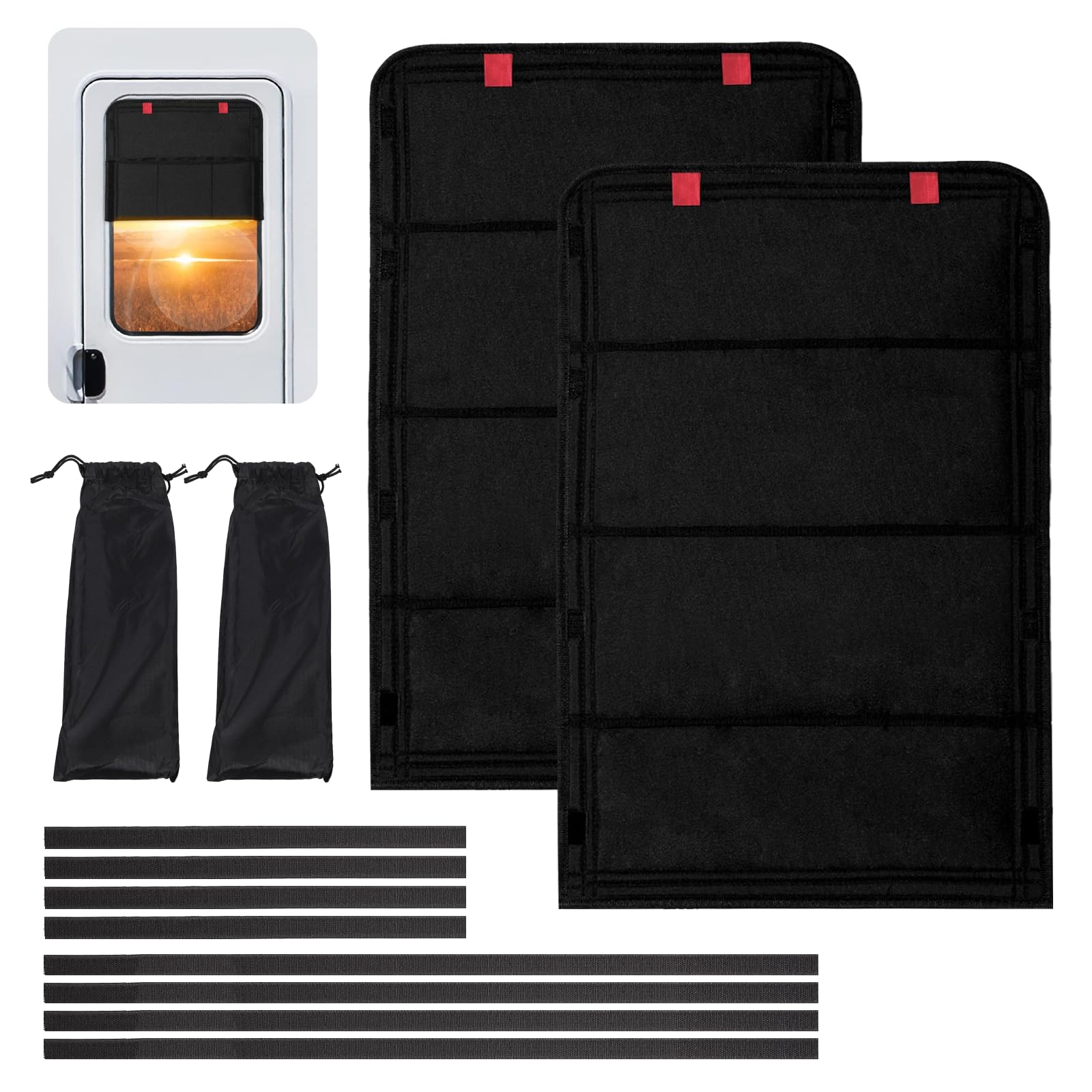 2PCS Bâche De Fenêtre Camping-Car, 64 * 41CM Brise-Vue pour Fenêtre De Camping-Car Pliables sans Perçage Protection UV Bâche De Protection Noire pour Caravane