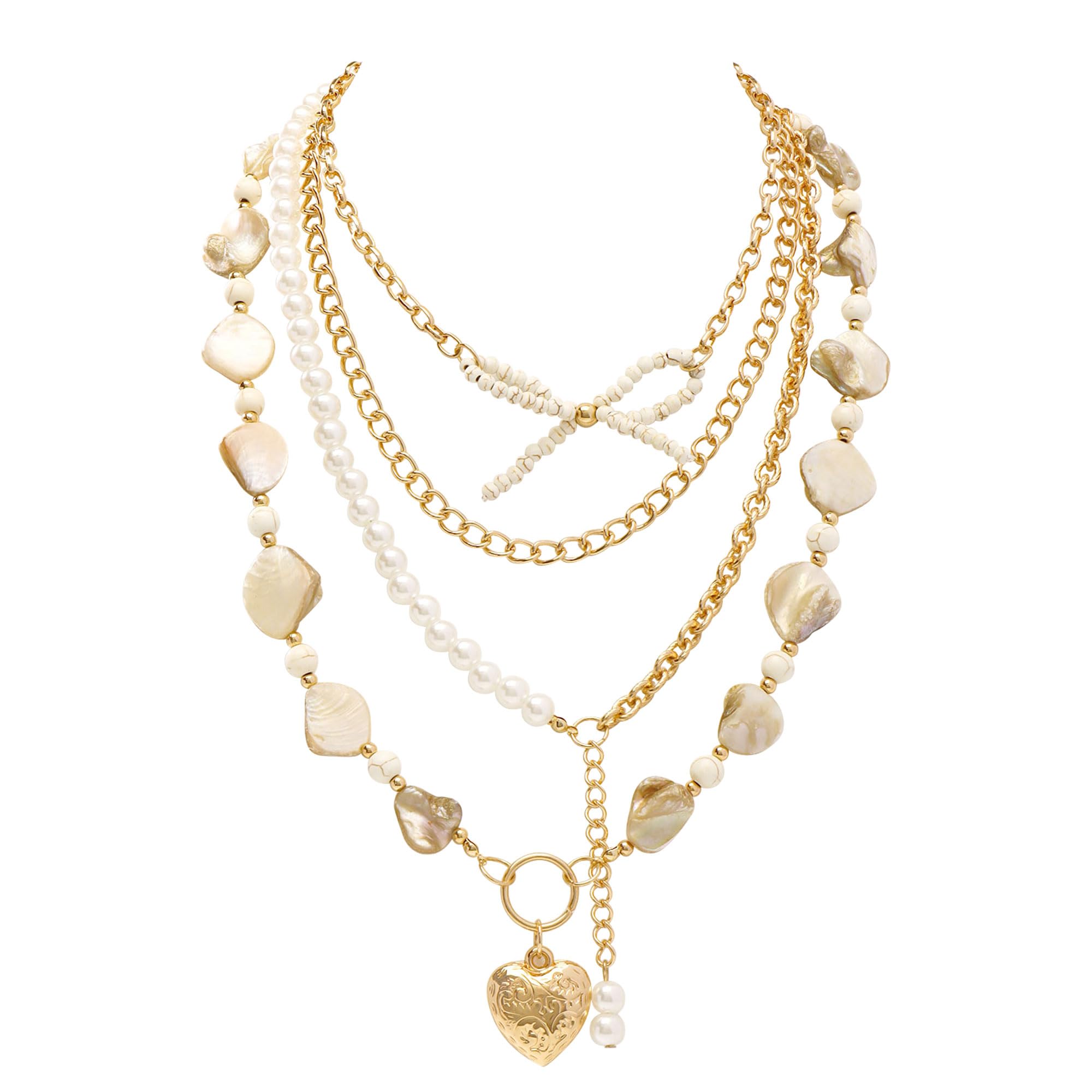 Coiris Natural Seashell Choker Necklaces Earrings Jewelry Set for Women Starfish Shell Freshwater Pearl Collar Necklaces for Women Irregular Mother of Pearl Jewelry Set