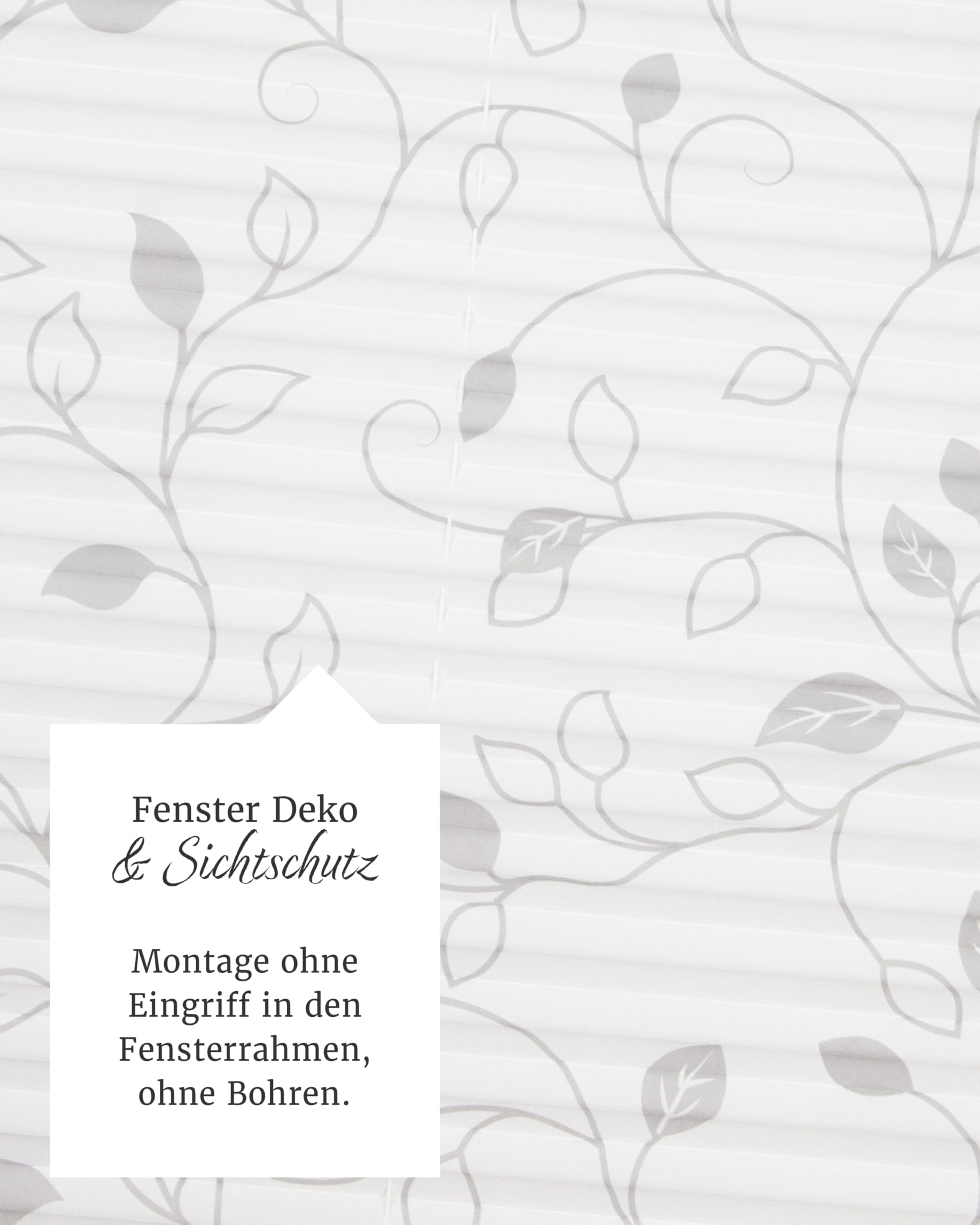 by Garesa Fenster Klemmfix Plissee ohne Bohren Motiv Ranke 80 x 130 cm, Grau - Lichtdurchlässiger Fenster Sichtschutz und Fenster Deko, Faltrollo