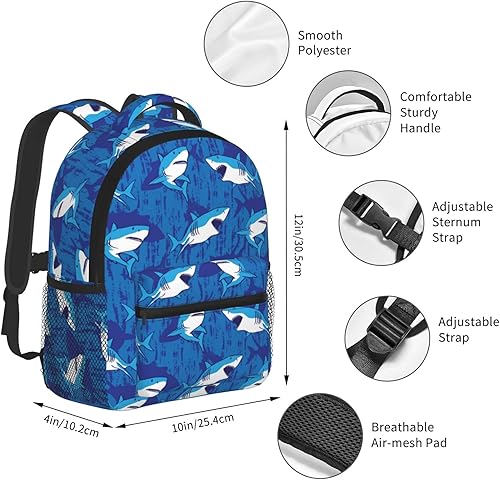 Miniatura 5 de Mini mochila infantil de 12 pulgadas con tiburones azules, mochila escolar preescolar para jardín de infantes, bolsa de viaje para niños y niñas