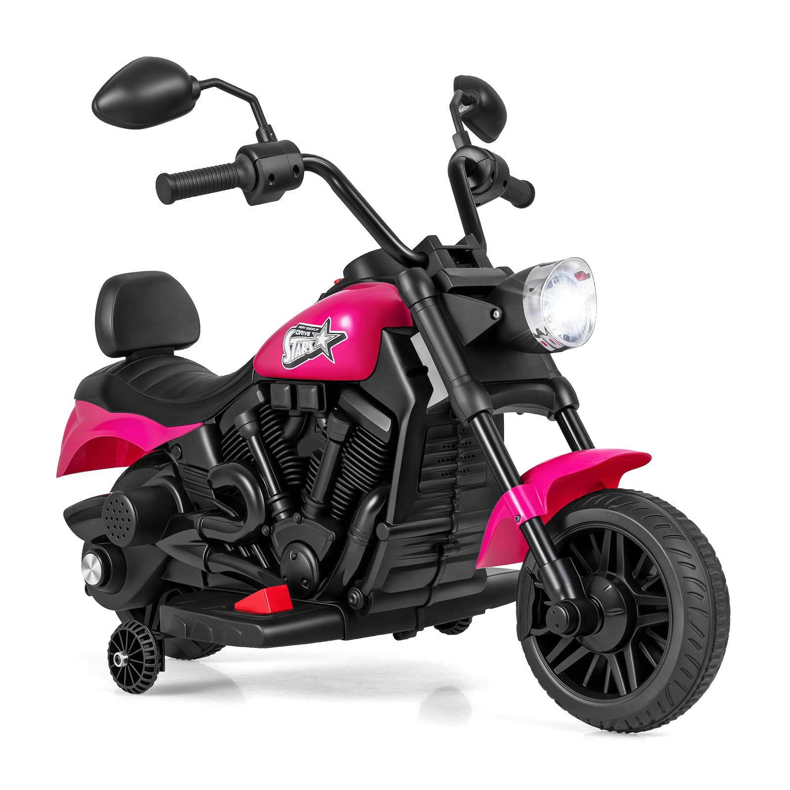 GYMAX Kids Ride on Motorbike, 6V Children Electric Motorcycle with Training Wheels, Headlight and Music, Toddlers Motor Bike for 3+ Years Old (Rose)