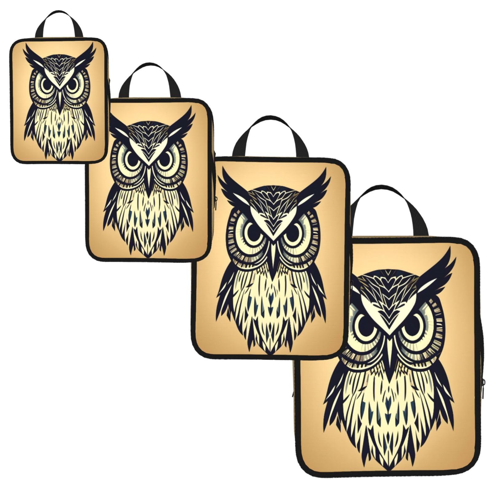 Cute Owl Print 4 Set Compression Packing Cubes for Suitcases,Expandable Storage Bag Organizers