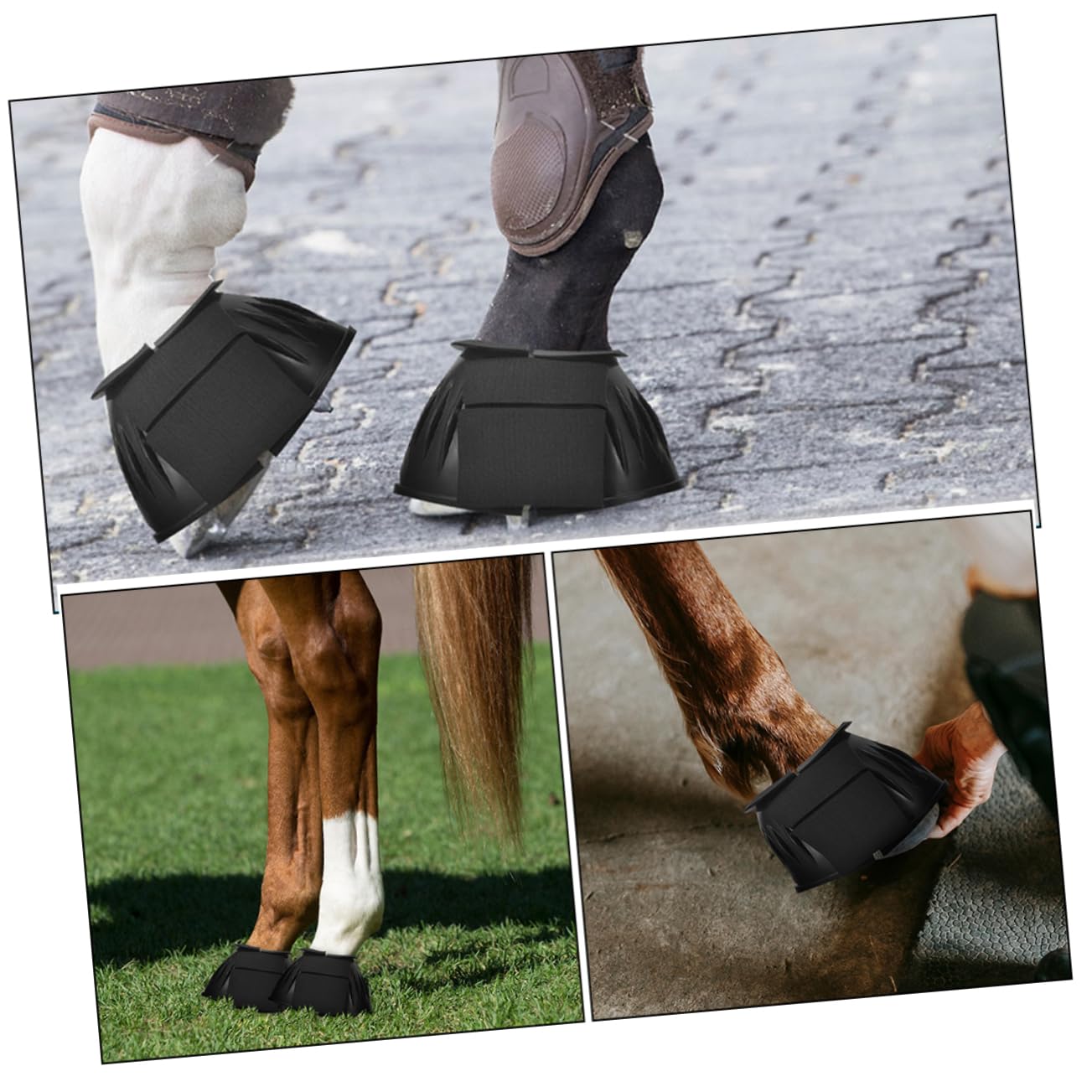 Happyyami Schwarze Gummi Pferdeglockenstiefel mit Schnellmontage, 4 Stück