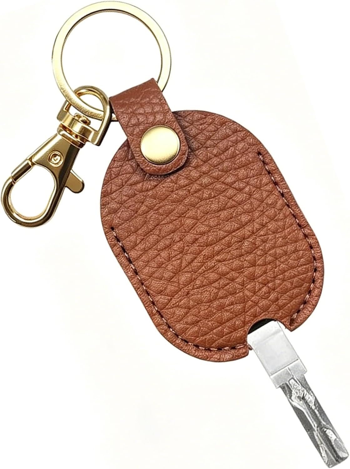 WZP Leather Car Key Cover, Sleeve Holder for Broken Keys, Stylish Vintage Key Loop Replacement with Mental Ring, Universial Keychain for Men & Women (Brown)