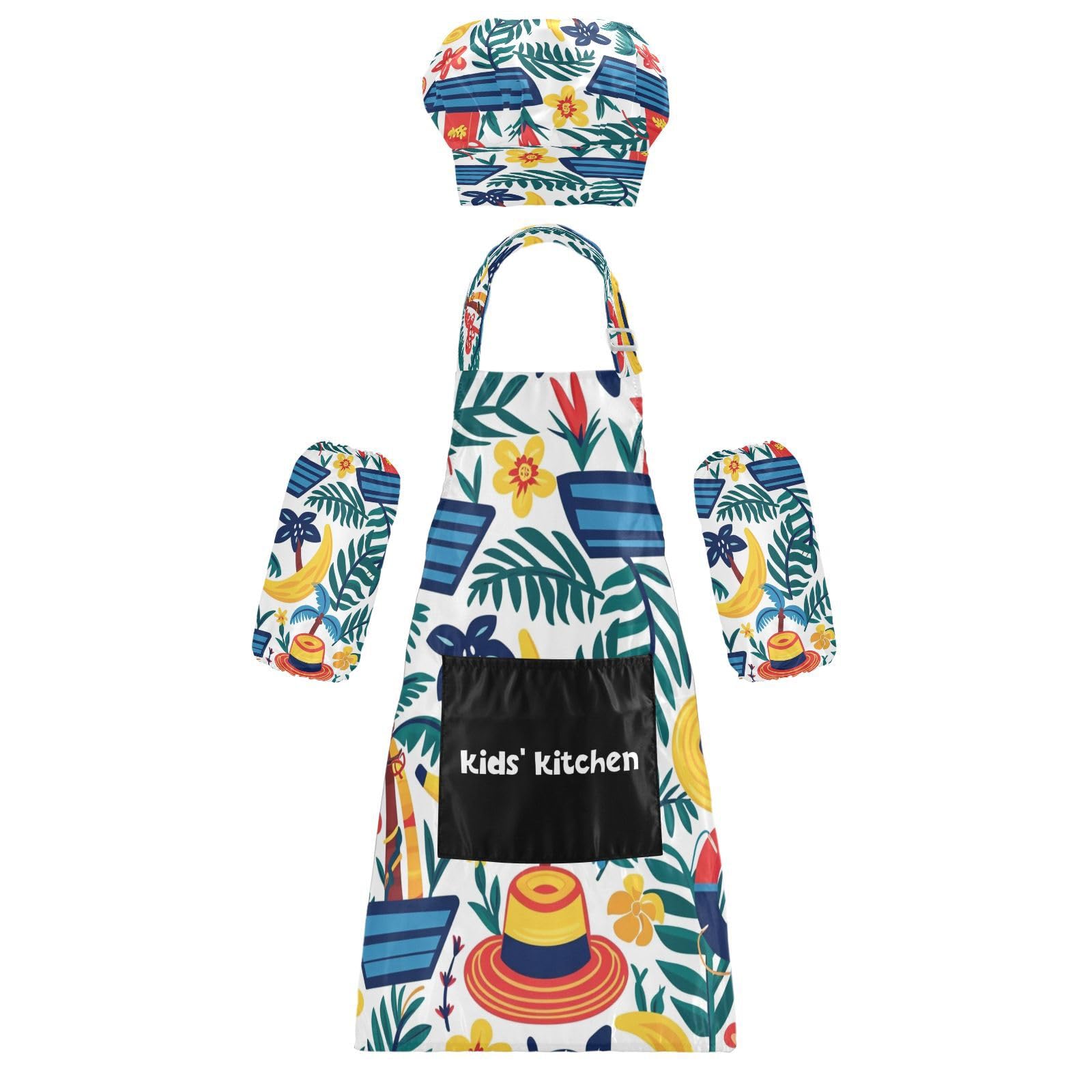 Bulletgxll Boat and Hats Kids Apron and Chef Hat Set Adjustable Bib Aprons with Pockets for Cooking Baking Painting