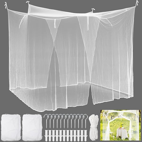 Tranqun 2 Pcs Mosquito Netting for Patio, Ultra Large Mosquito Net l 87 x W 87 x H 71 Inch for Bed with 2 Side Openings 16 Hanging Loops for Camping Home Outdoor Travel Dormitory Decor(White)
