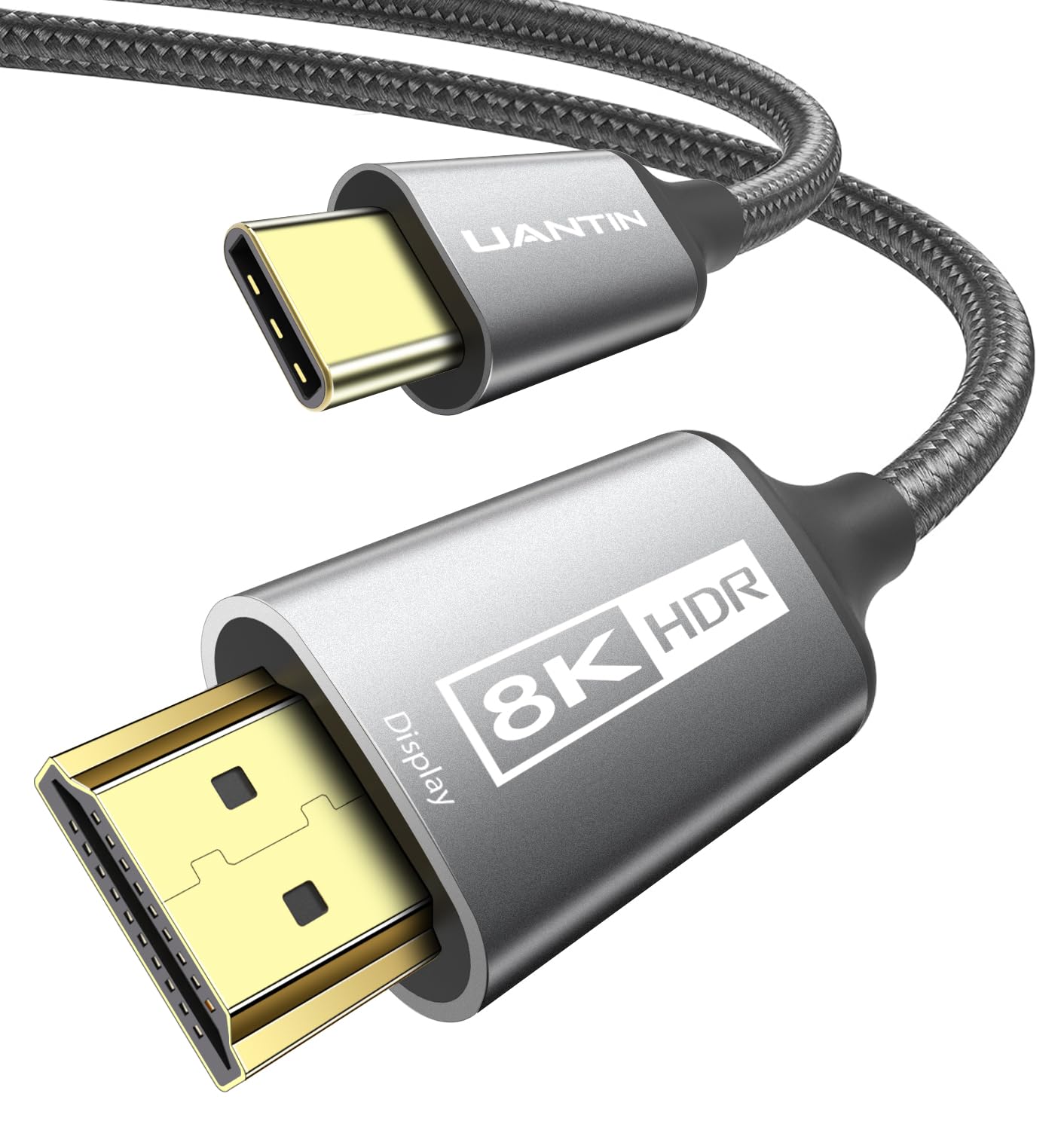 UANTIN USB C to HDMI 2.1 Cable 8K@60Hz, 4K@144Hz/120Hz, 48Gbps, HDCP2.3, Dynamic HDR, Type C to HDMI Braided Cord [Thunderbolt 3/4/5 Compatible] for iPhone 16, MacBook Pro/Air, Dell, HP, Surface, 3FT