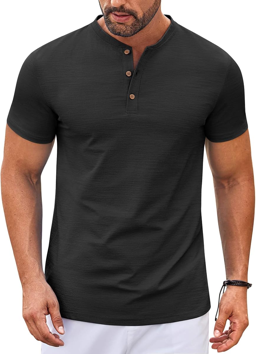COOFANDY Mens Henley Shirts Short Sleeve Casual Stylish Tshirt Lightweight Summer Basic Tee Tops