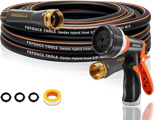 Miniatura 8 de Manguera de jardín resistente, manguera híbrida flexible y ligera de 5/8 pulgadas con presión de estallido de 600 PSI, mango giratorio, manguera de