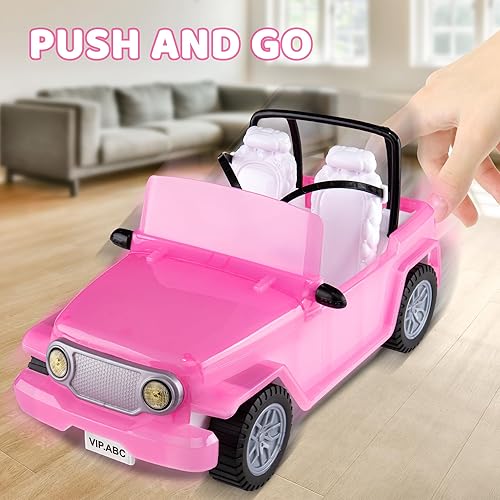 Miniatura 6 de Coche de juguete de moda para muñecas, vehículo de muñeca todoterreno que cambia de color bajo la luz solar, auto convertible rosa de 2 asientos con