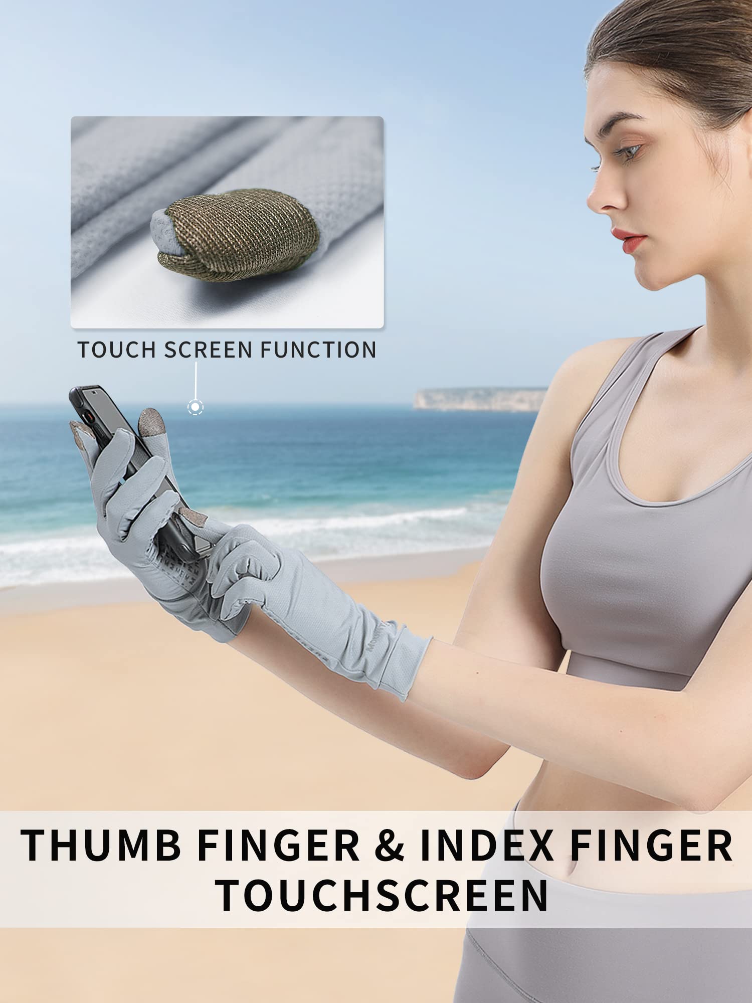 Guantes de protección solar unisex con protección UV, guantes de pantalla táctil, guantes de pesca para conducir, equitación, golf, actividades al aire libre (gris, mediano)