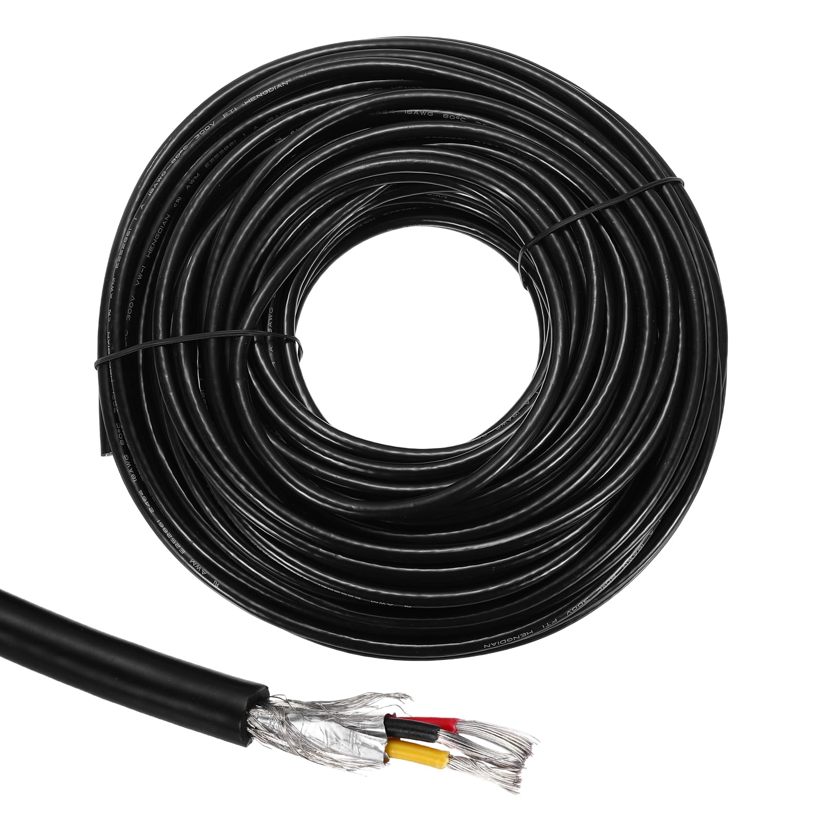 sourcing map UL2464 Shielded Cable 18AWG 30.5 m(100 Ft) 300V 3 Conductor PVC Electrical CNC Wire with Double-Layer Shielding for Home Appliances, Automotive Wiring