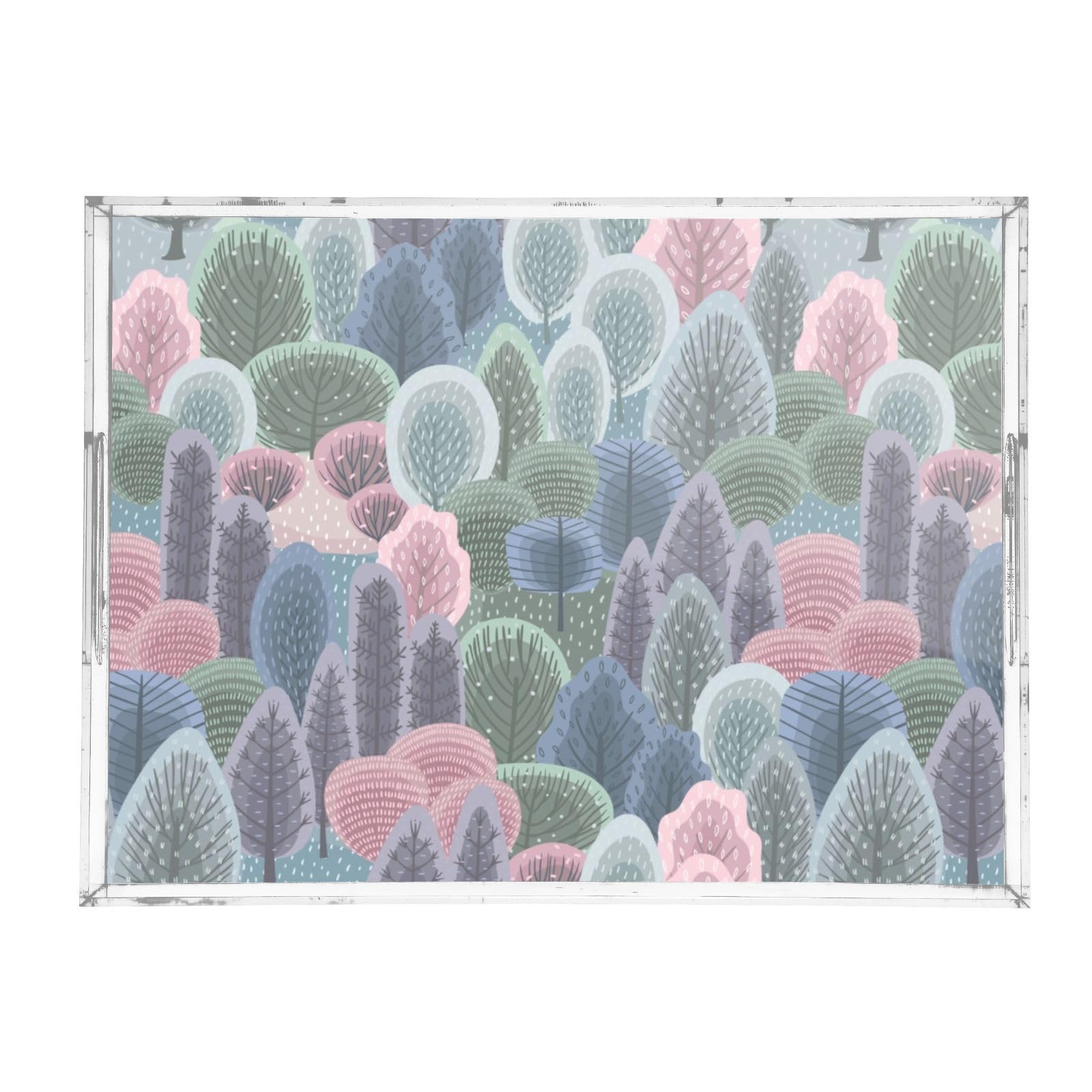 Bandeja acrílica rectangular transparente con diseño abstracto de árboles personalizados para invierno, con asas, bandeja acrílica para desayuno, bandejas impermeables para servir, transparentes, 12 x