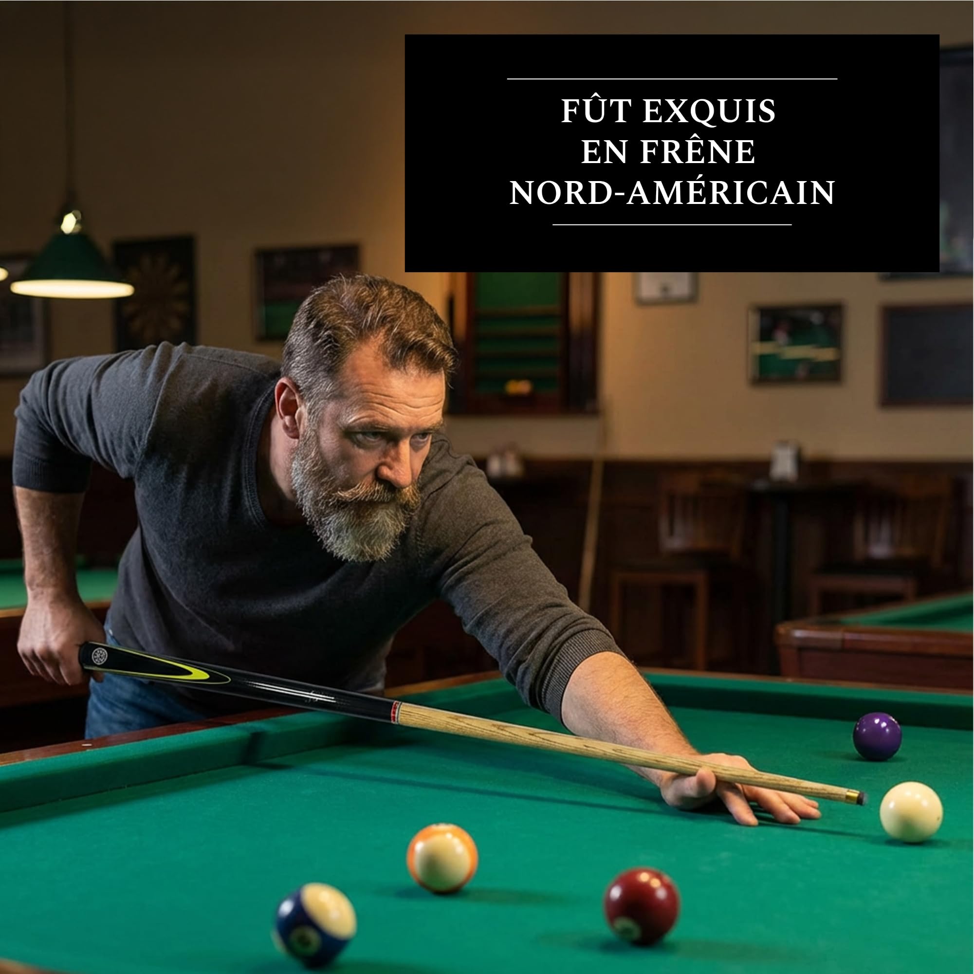 BCE Christophe Lambert Queue de Billard 8 Ball avec étui Unisexe, Noir/Bois Naturel, 57" (145cm)