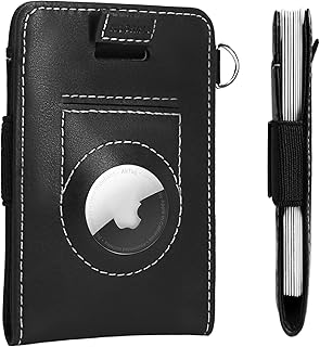 HOORINB Slim Front Pocket Wallet with Airtag Holder, RFID Apple Airtag Wallet Men, Leather Business Card Holder Wallet for Men Women for Gifts