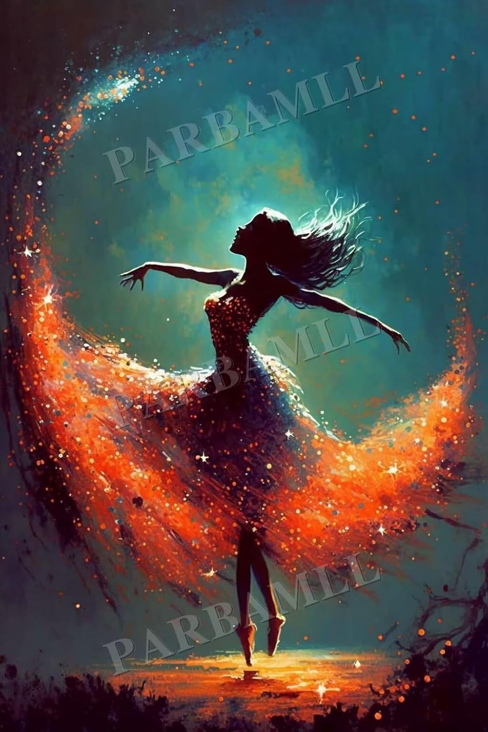 Diamond Painting Kits Starry Sky Ballet Girl, 5D Round Diamond Crystal Gemstone Cross Stitch Diamond Painting, 20X20Inch for Beginners Home Interactive Room Decor Bathroom Decor or Gift