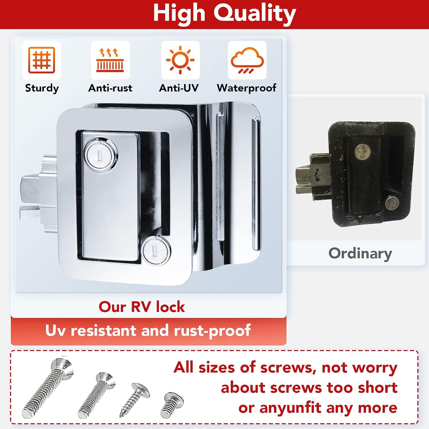 MKING RV Door Lock, Camper Door Lock, RV Entry Door Latch, Travel Trailer Door Latch Zinc Alloy Lock Replacement Kit for Trailer Camper Cargo Hauler, Silver