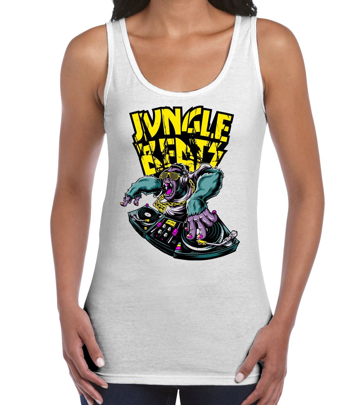 Tribal T-Shirts Women's White Jungle Beats Junglist Vest Vest Top (Small, )