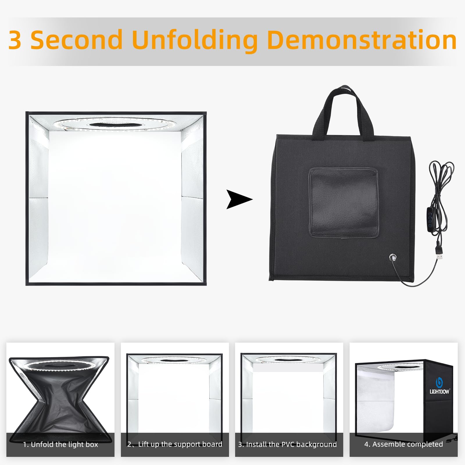 Lightdow Light Box Fotografia, 30 cm/12 "x12" Kit portatile mini tenda da tiro con 120 luci LED dimmerabili e 6 sfondi, cabina fotografica per piccoli prodotti, gioielli